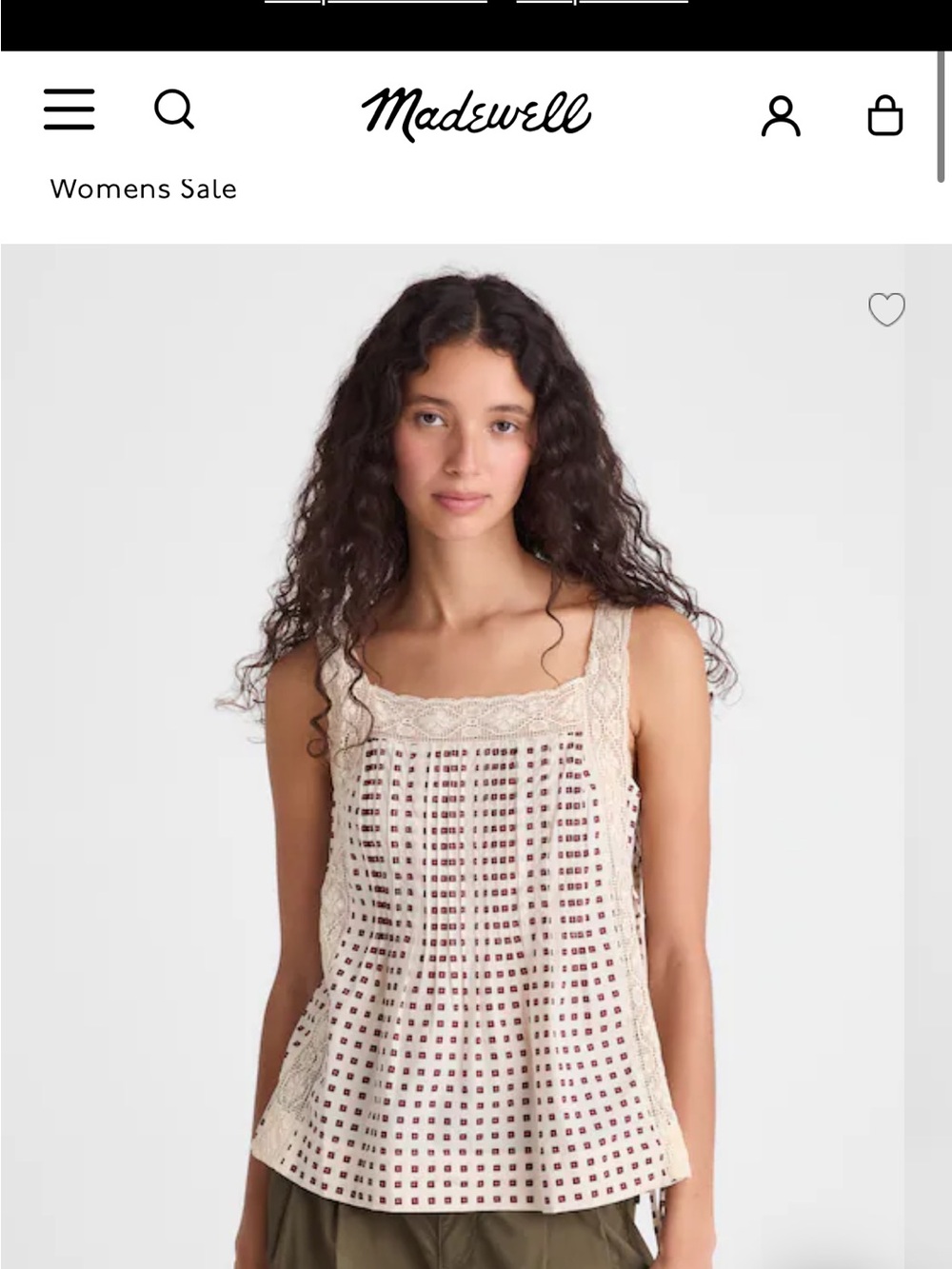 Madewell Cream Crochet Trim Eyelet Tank NWT